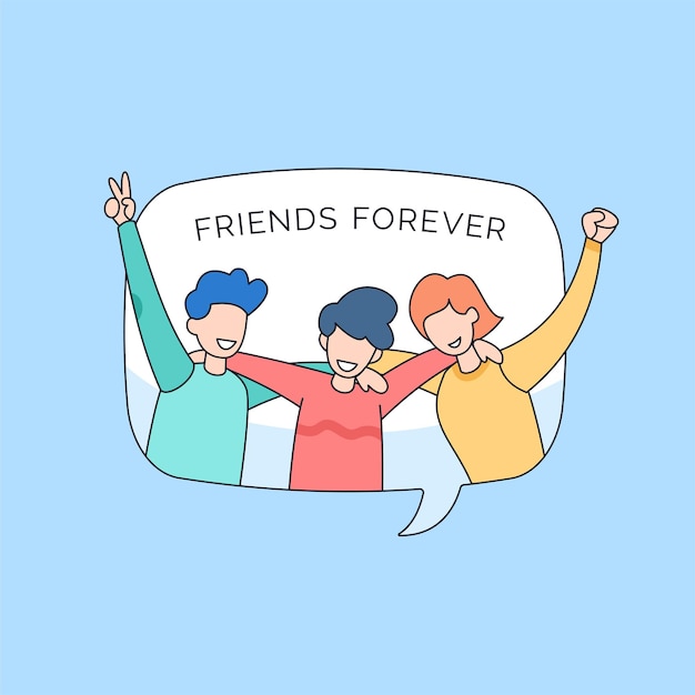 group people hugging together for happy youth friendship day event cartoon doodle style illustration