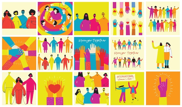 Group of people men women are standing together Concept of diversity equality tolerance multicultural society Vector set of multicultural people