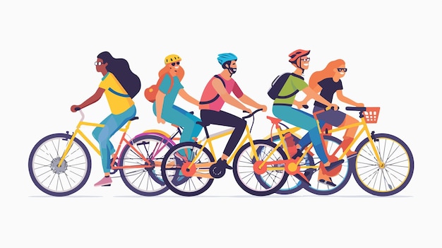 a group of people riding bikes with helmets on their heads