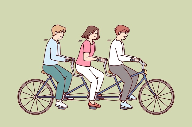 Group of people riding same bike together and enjoying shared relaxation and teamwork