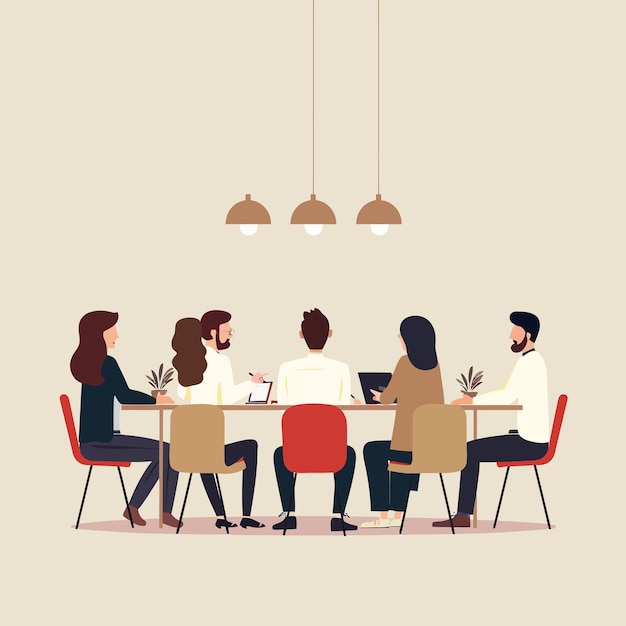 a group of people sit at a table and talk