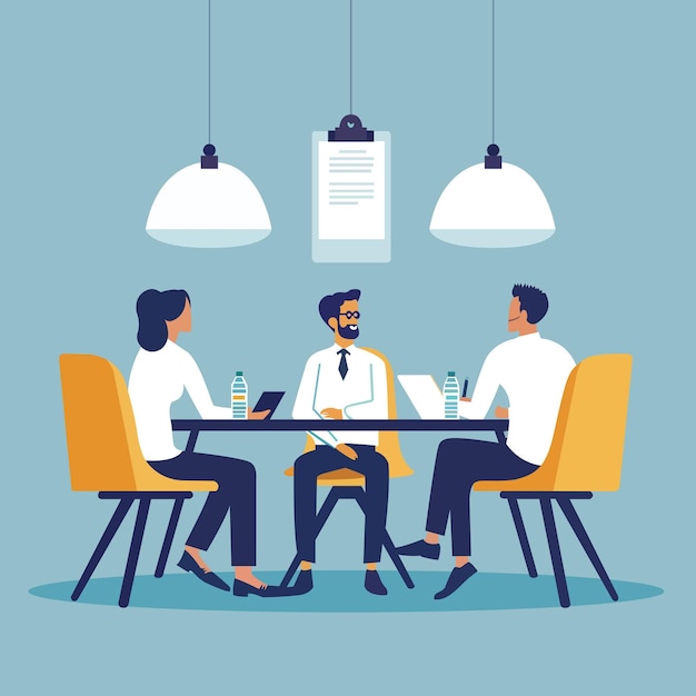 a group of people sitting at a table with a light on it an illustration vector