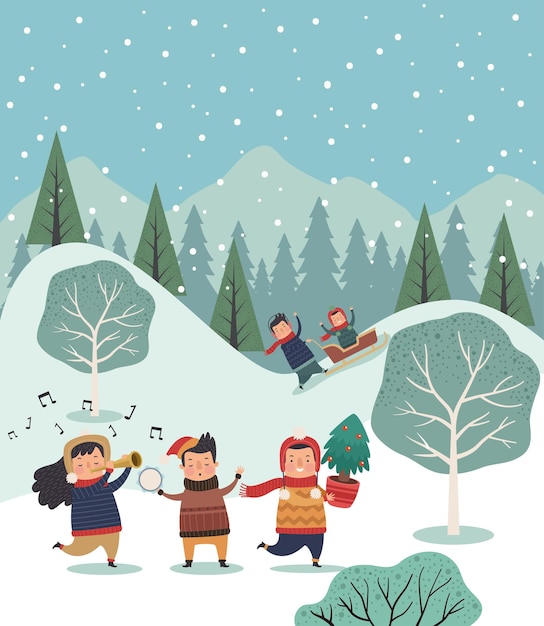 Group of people in snowscape