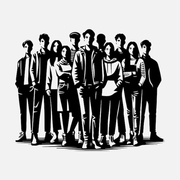 A group of people standing together International friendship flat vector illustration