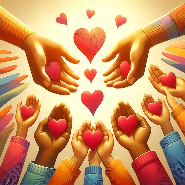 Group of people united diversity and unity partnership as heart hands in a group concept teamwork