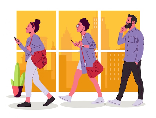 Group of people using their phone   illustration