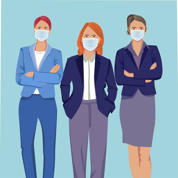 Group of people wearing medical masks. illustration in a flat style