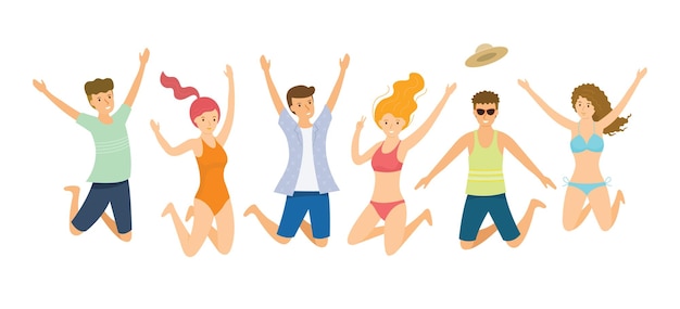 Group of People wearing Summer Clothes Jumping