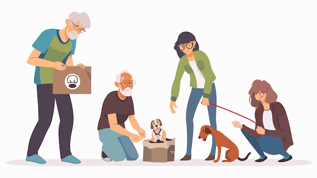 Vector a group of people with a dog in a box