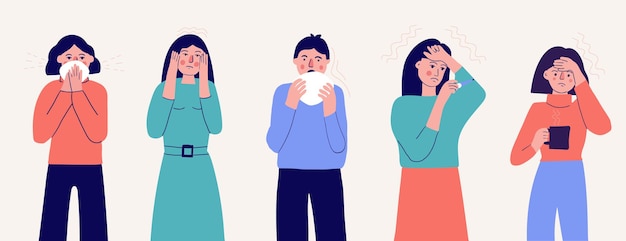 A group of people with the first signs of illness Symptoms of a viral or cold illness