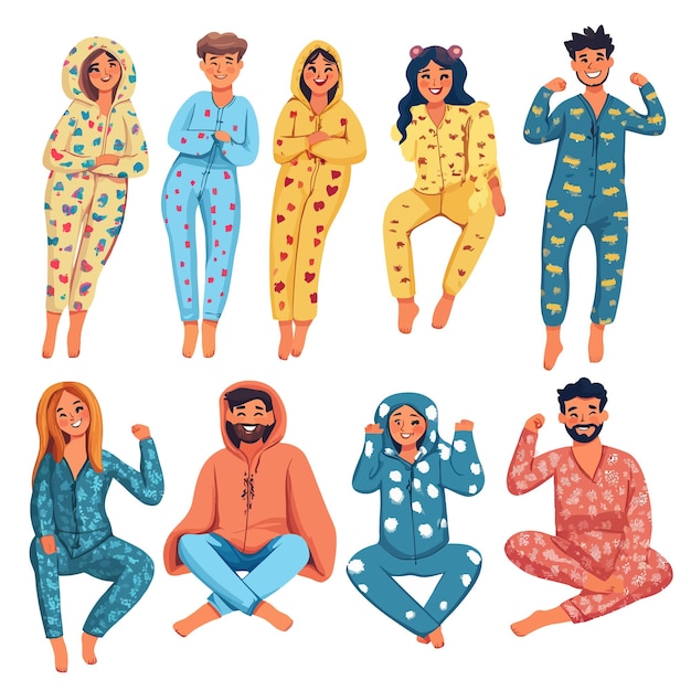 Vector a group of people with pajamas that say quot the one with the word quot on it