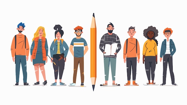 Vector a group of people with a pencil in their hands