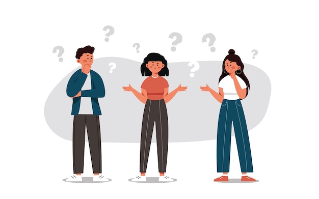 A group of people with questions illustration