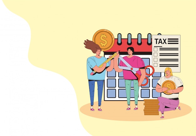 group of people with tax day pay illustration design