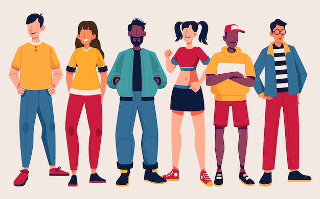 Vector group of people with trendy clothes