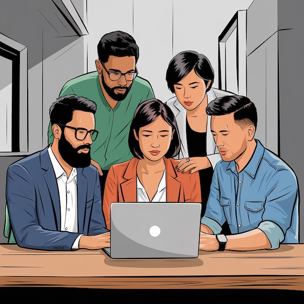 Group of people working together on a laptop