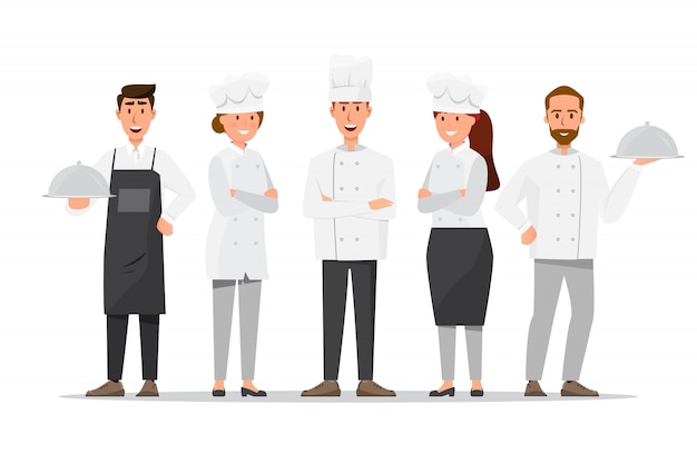 Group of professional chefs, man and woman chefs