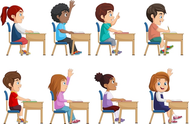 Group of school children sitting at classroom desks