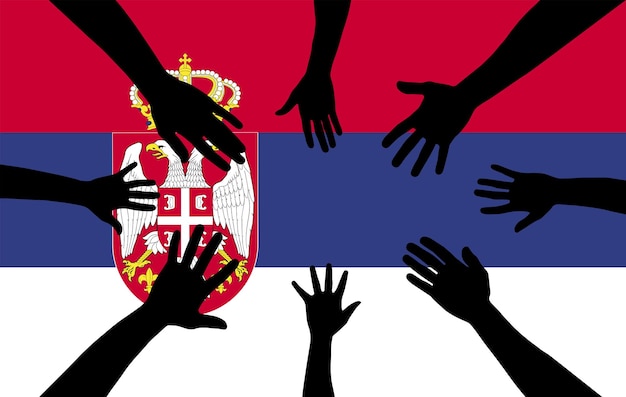 Group of Serbia people gathering hands vector silhouette unity or support idea