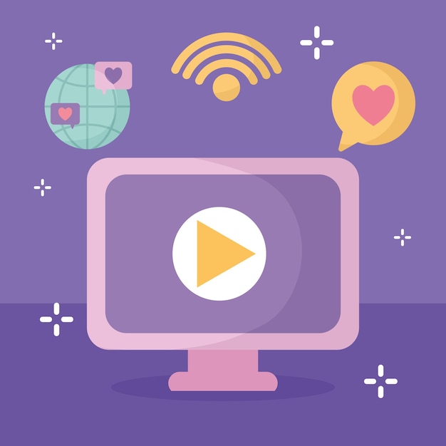 Group of social media icons in a purple illustration design