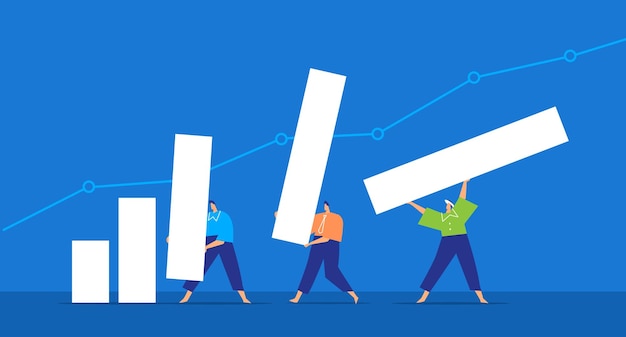 A group of team workers building a business graph