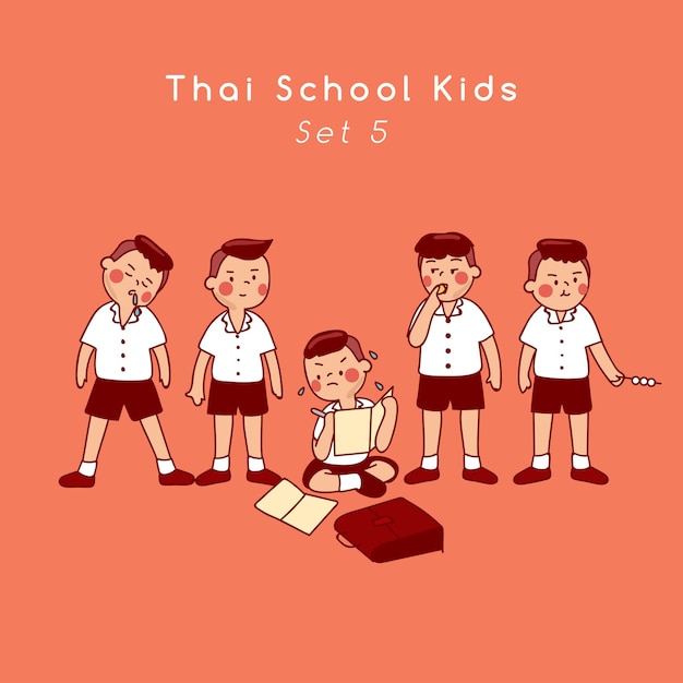 Group of Thai secondary school kids isolated on background  Vector Illustration