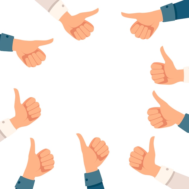 Group of thumbs up hands with suit sleeve flat vector illustration on white background.