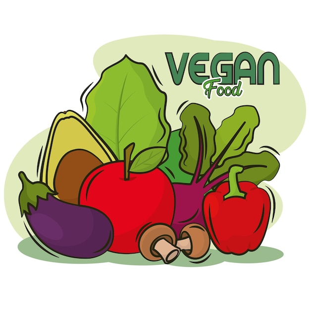 Group of vegetables and fruits Vegan food lifestyle Vector illustration