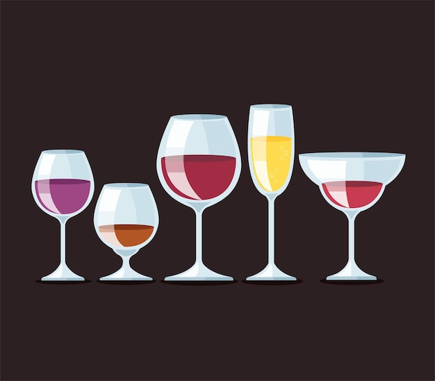 group of wine glasses vector illustration