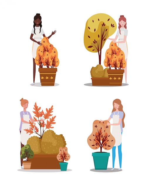 Group of women with autumn plants