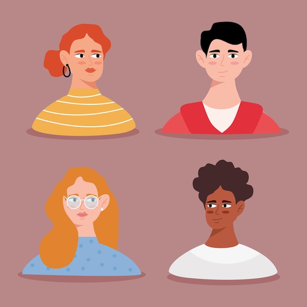 Group of young persons avatars characters