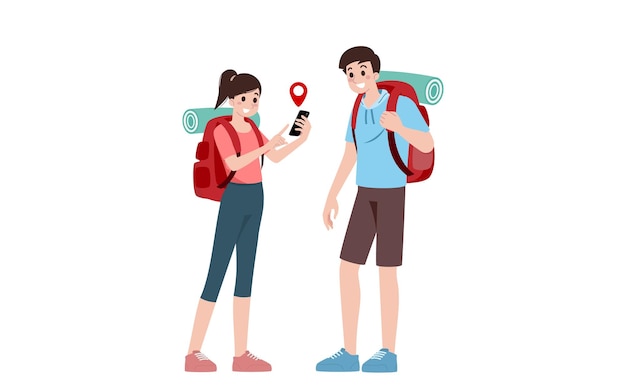 Group of young tourist characters Traveling tourists with travel backpack going on vacation trip after covid19 virus was diminish Vacation people isolated vector Summer character woman and man