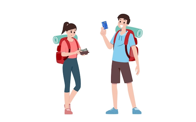 Group of young tourist characters Traveling tourists with travel backpack going on vacation trip after covid19 virus was diminish Vacation people isolated vector Summer character woman and man