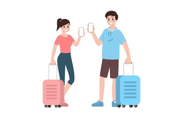 Group of young tourist characters Traveling tourists with travel backpack going on vacation trip after covid19 virus was diminish Vacation people isolated vector Summer character woman and man