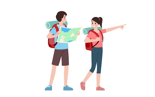 Group of young tourist characters Traveling tourists with travel backpack going on vacation trip after covid19 virus was diminish Vacation people isolated vector Summer character woman and man