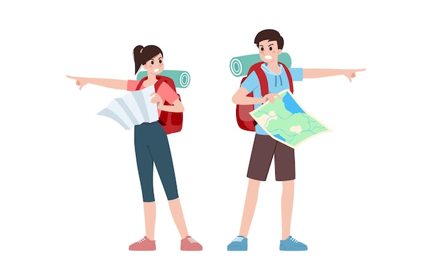 Group of young tourist characters Traveling tourists with travel backpack going on vacation trip after covid19 virus was diminish Vacation people isolated vector Summer character woman and man