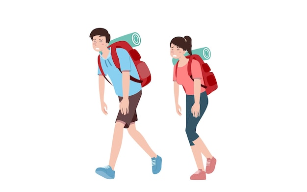 Group of young tourist characters Traveling tourists with travel backpack going on vacation trip after covid19 virus was diminish Vacation people isolated vector Summer character woman and man