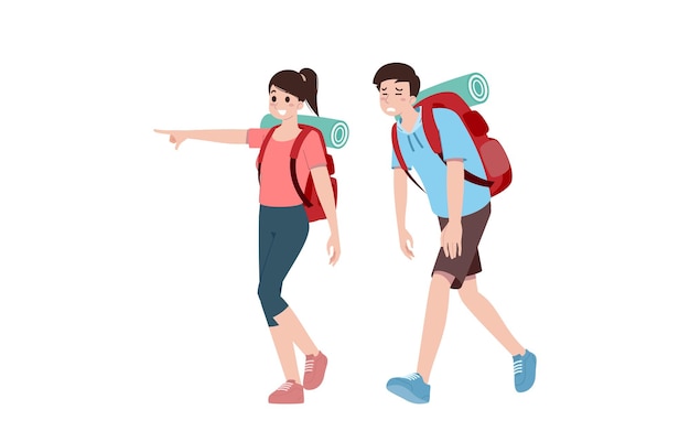 Group of young tourist characters Traveling tourists with travel backpack going on vacation trip after covid19 virus was diminish Vacation people isolated vector Summer character woman and man