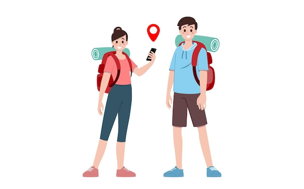 Group of young tourist characters Traveling tourists with travel backpack going on vacation trip after covid19 virus was diminish Vacation people isolated vector Summer character woman and man