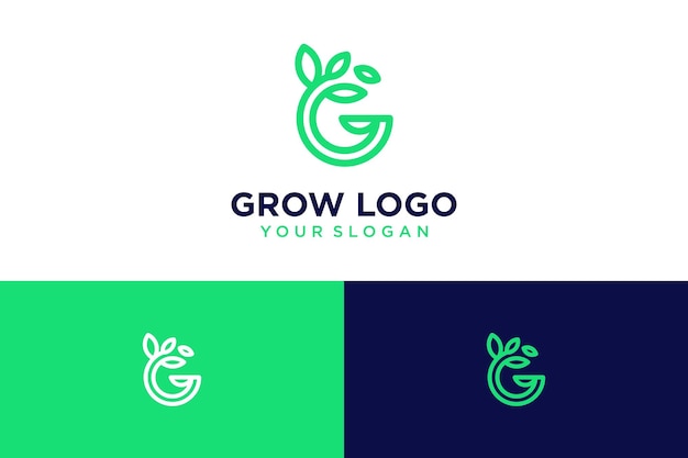 grow logo design with letter g and line art