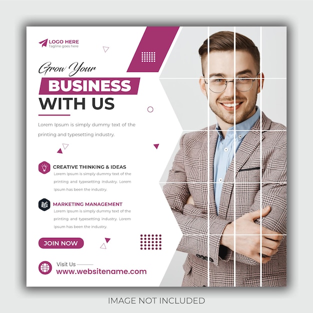 Grow up your business with us promotional square web post banner design