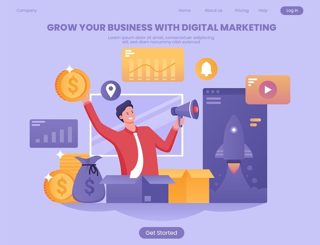 Grow your business with social media marketing flat illustration concept