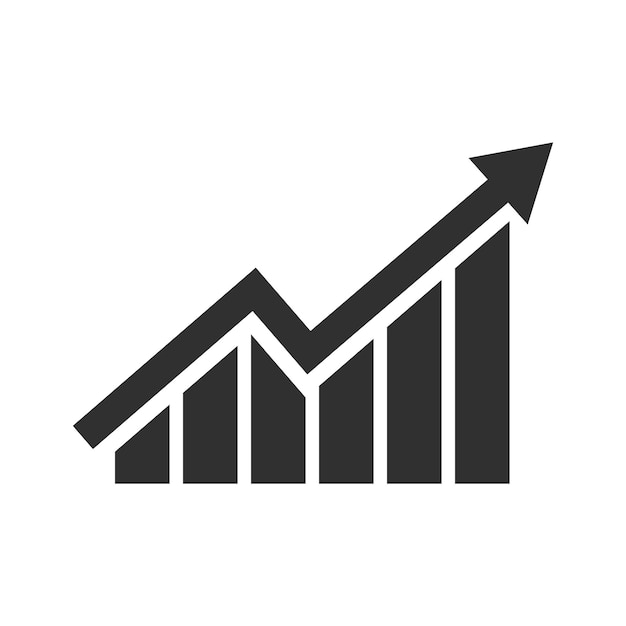 Growing bar graph icon in black on a white background A symbol of success profit and career growth