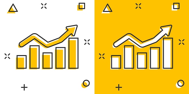 Growing bar graph icon in comic style Increase arrow vector cartoon illustration pictogram Infographic progress business concept splash effect