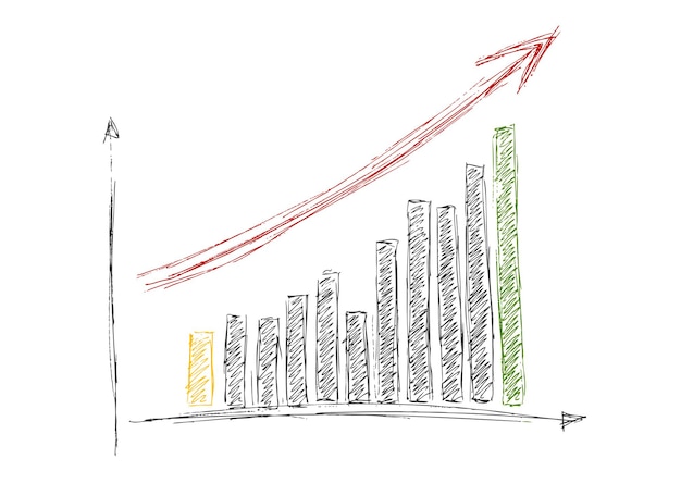 Vector growing graph hand drawing with arrow isolated on white. vector design