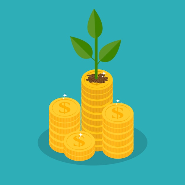 Growing money tree with Gold coins on branches. wealth and Business success.