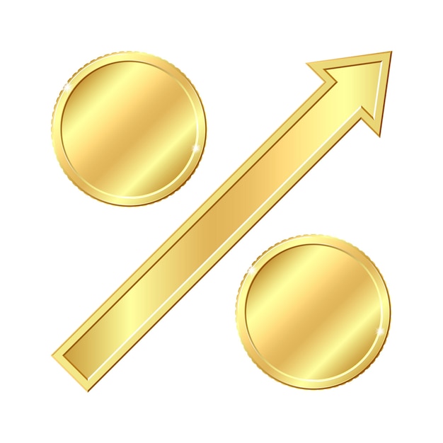 Growing percentage sign with gold coins Vector illustration