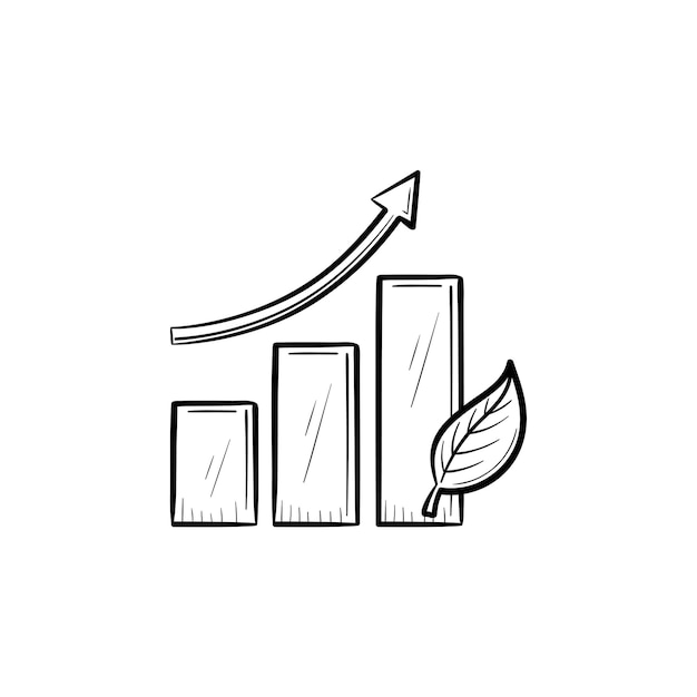 Growth arrow hand drawn outline doodle icon. Statistic of ecological development concept. Bar chart with growth arrow vector sketch illustration for print, web, mobile isolated on white background.