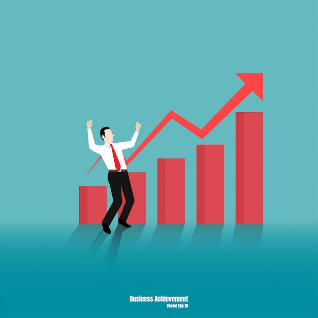 Vector growth concept with happy businessman on chart bar