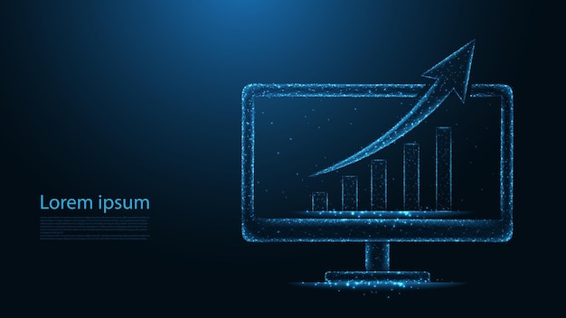 Growth graph on computer screen financial concept line connection. Low poly wireframe design. Abstract geometric background. vector illustration.